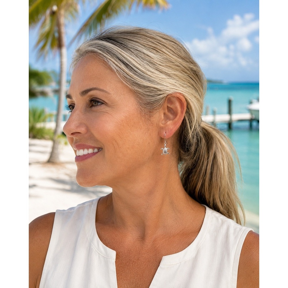 Sterling Silver‎ Sea Turtle Dangle Earrings Women OS Silver Good Marine .925 - Picture 2 of 6
